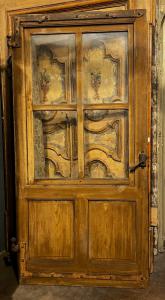PTI775 - Antike einflügelige Glastür mit kleinem Fenster, 18. Jahrhundert, Maße 105 x 216 cm